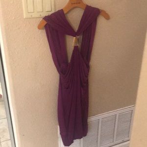 Bebe wine colored dress with draping and gold neck